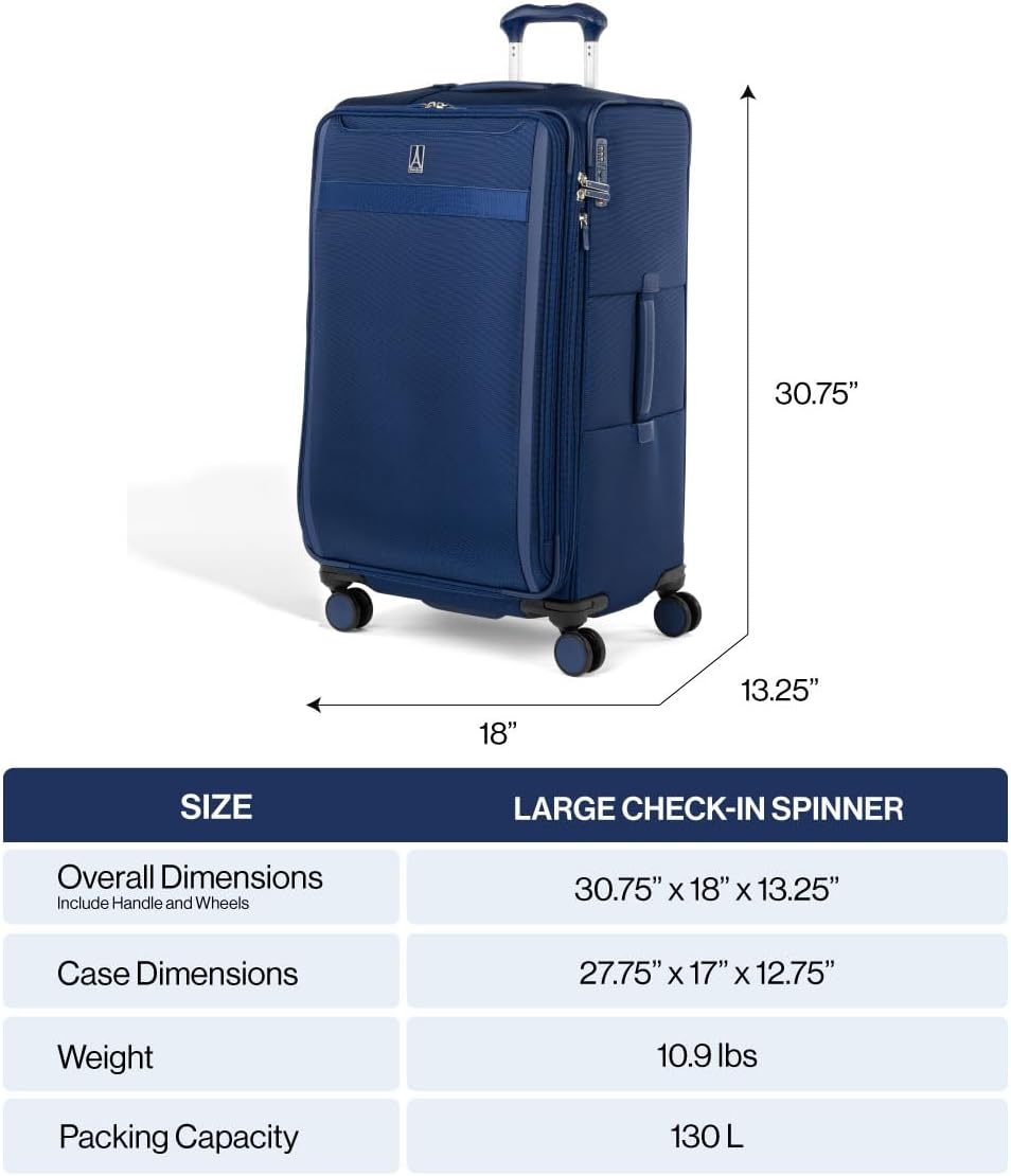 Travelpro VersaPack+ Lightweight Softside Expandable Checked Luggage, 8 Spinner Suitcase, TSA Lock, Men and Women, Checked Large 29-Inch, Black