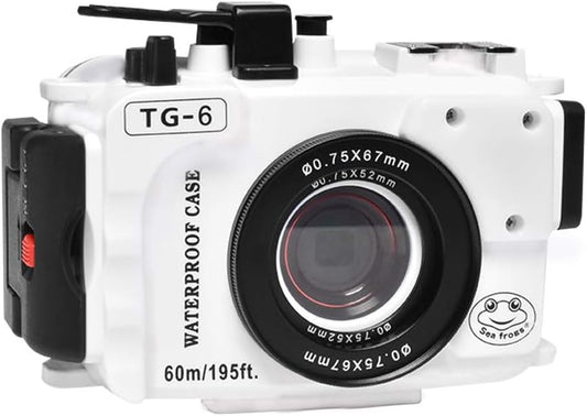 Seafrog WPC-TG6 Waterproof housing case Underwater Diving 195FT/60M Works for Olympus TG-6 Cameras White(Housing + Red Filter)