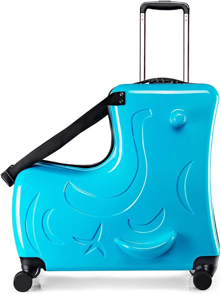 AO WEI LA OW Duffel Bag for Kids Ride-On Suitcase Carry-On Luggage with Wheels (Blue, 20 Inch（suggest 1-6 years old)