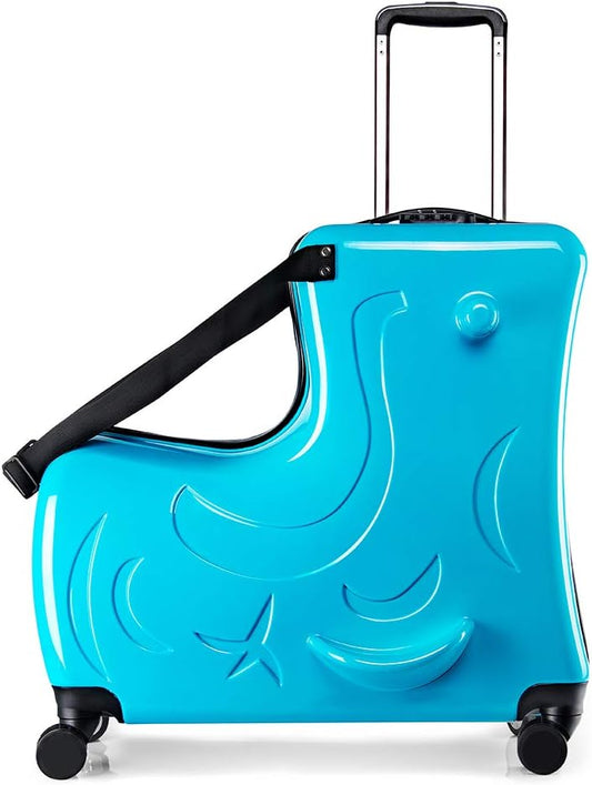 AO WEI LA OW Duffel Bag for Kids Ride-On Suitcase Carry-On Luggage with Wheels (Blue, 24 Inch(suggest 6-12 years old))