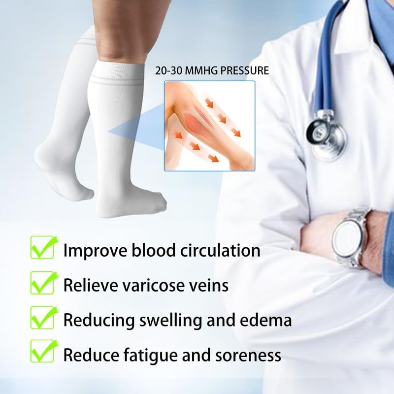 LEVSOX Compression Socks for Pregnant Women 20-30 mmHg Knee High Cute Funny Mens Supports Socks for Nurses, Medical, Travel