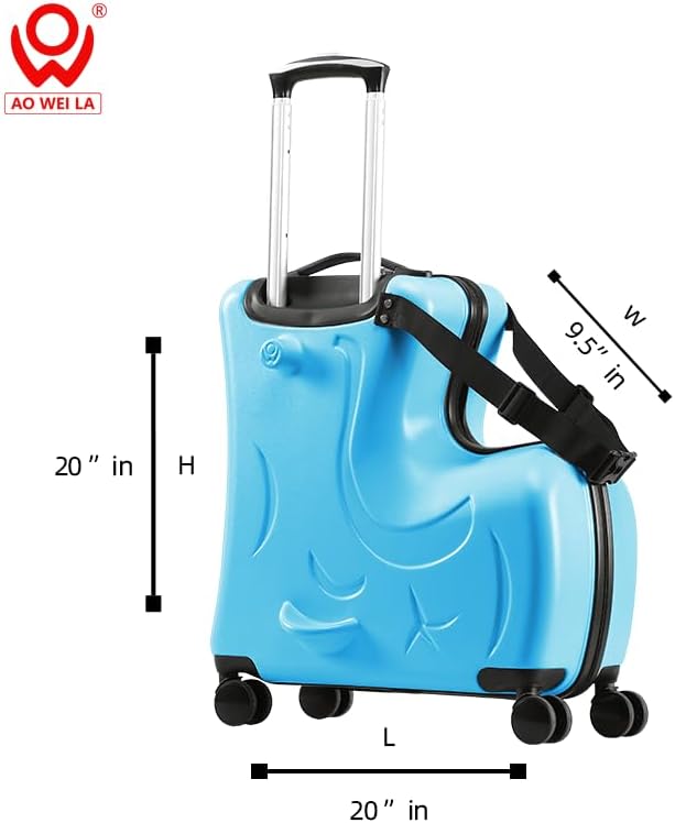 AO WEI LA OW Duffel Bag for Kids Ride-On Suitcase Carry-On Luggage with Wheels (Blue, 20 Inch（suggest 1-6 years old)