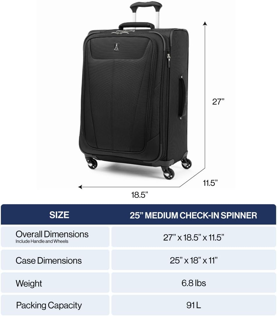 Travelpro Maxlite 5 Softside Expandable Checked Luggage with 4 Spinner Wheels, Lightweight Suitcase, Men and Women, Orchid Pink Purple, Checked Medium 25-Inch