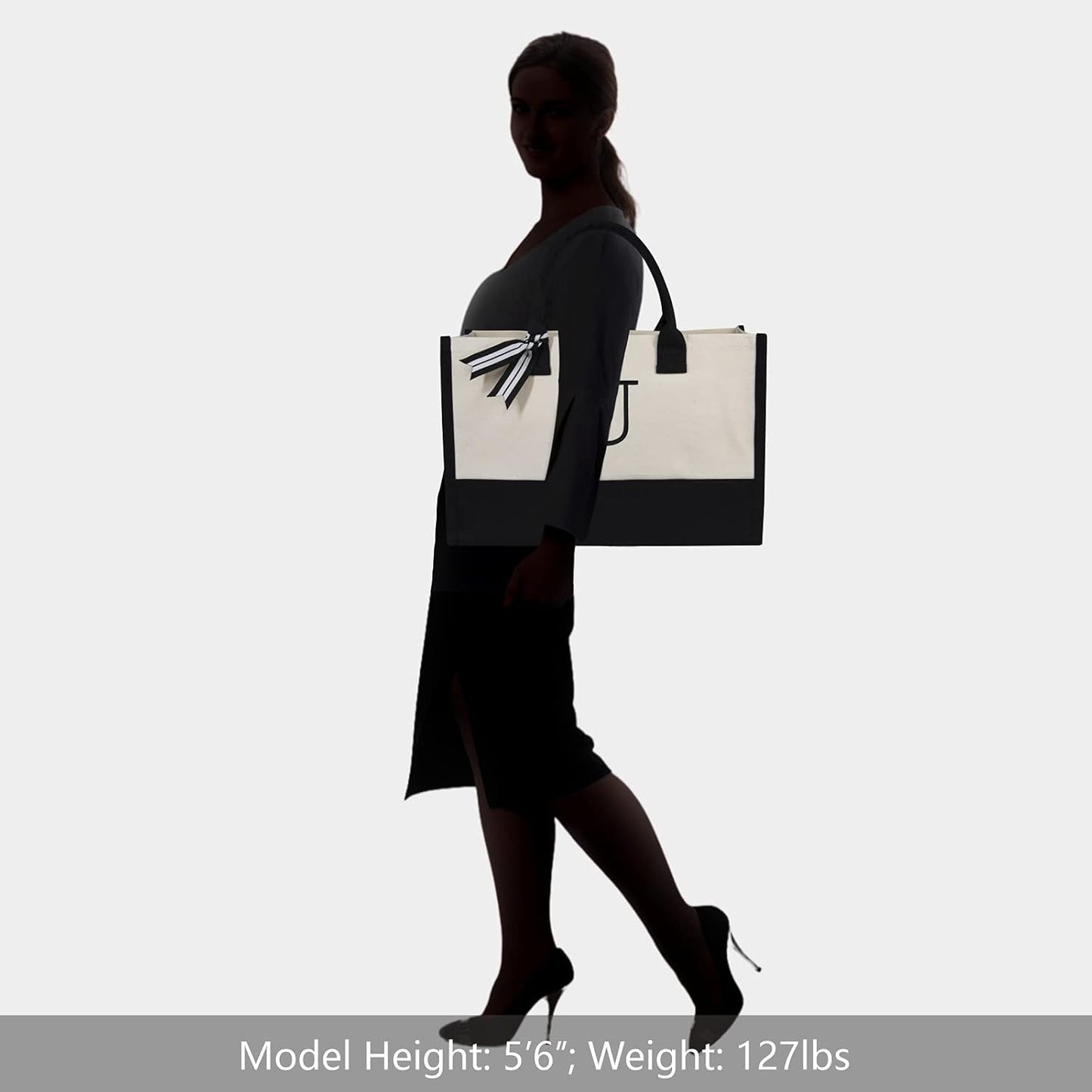 TOPDesign Embroidery Initial Canvas Tote Bag, Personalized Present Bag, Suitable for Wedding, Birthday, Beach, Holiday, is a Great Gift for Women, Mom, Teachers, Friends, Bridesmaids (Letter U)