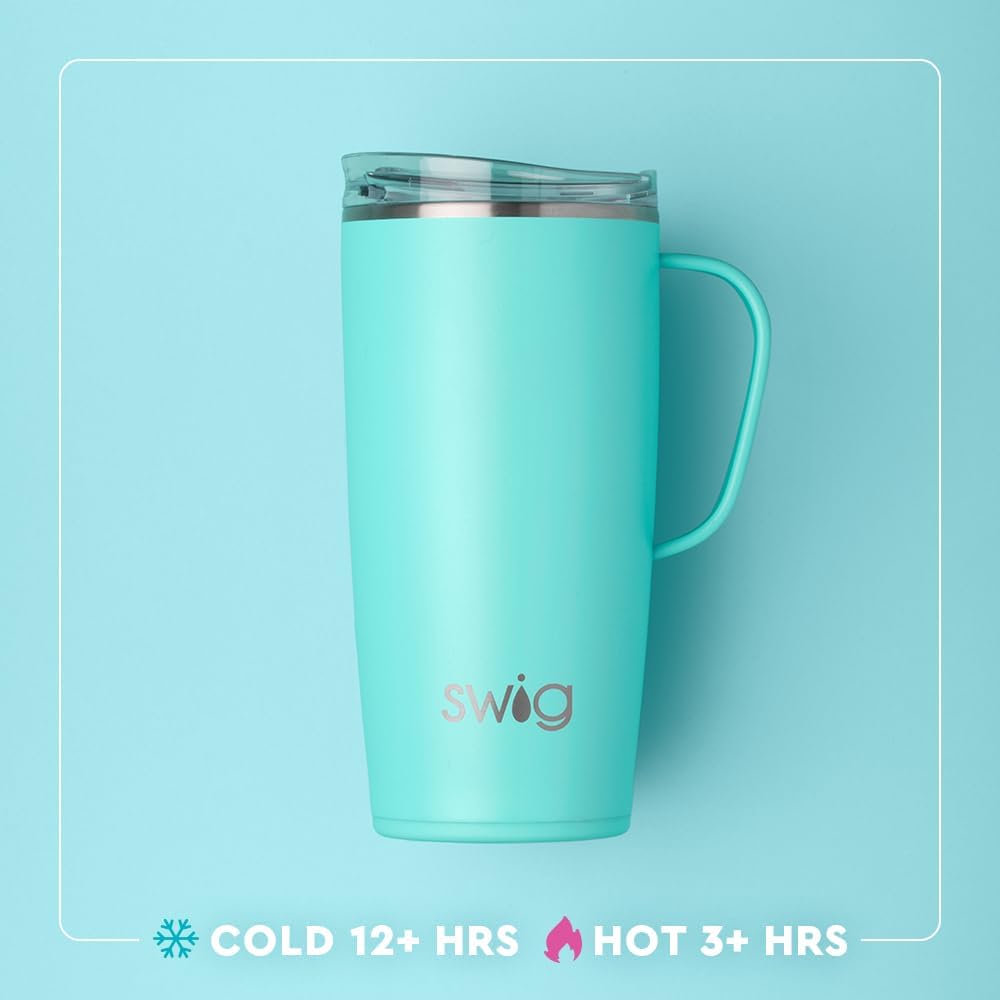 Swig Life 22oz Travel Mug, Insulated Tumbler with Handle and Lid, Travel Coffee Mug, Cup Holder Friendly, Stainless Steel 22 oz Tumbler, Reusable Insulated with Lid (California)