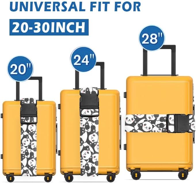 Luggage Straps for Suitcases Travel Belt Accessories, Cute Suitcase Strap, Adjustable Luggage Belt Strap, Heavy Duty with Quick-Release Buckle Luggage Strap Cute Pandas