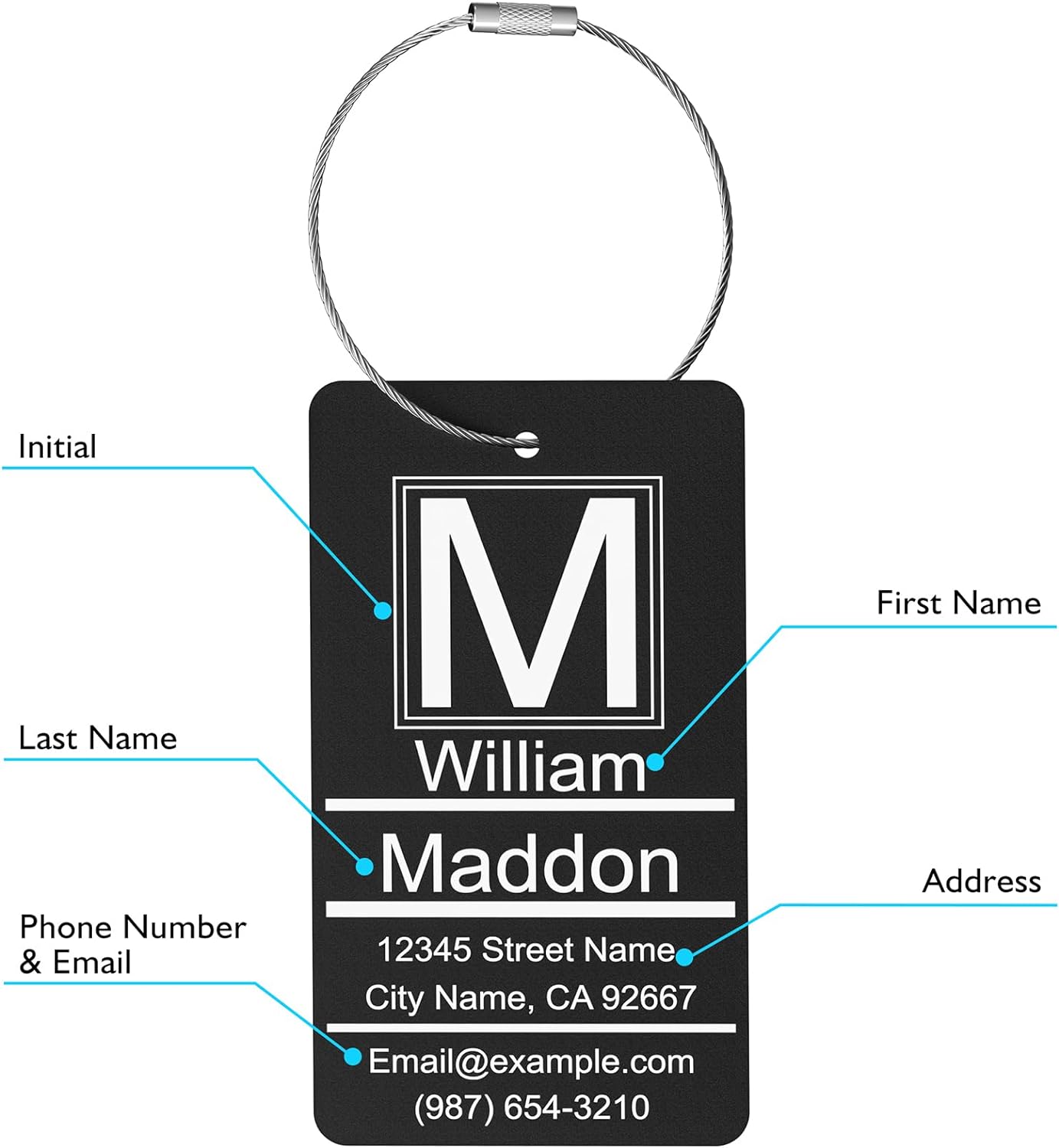 Luggage Tags for Suitcase - Personalized Engraved Metal Tag for Cruise Travel - Blue Custom Name Tags Suitable for Bags and Backpacks