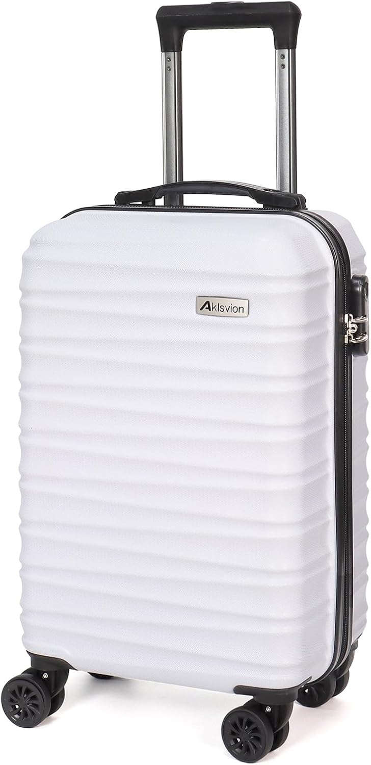 Carry on luggage 20 In suitcase with Spinner Wheels ABS & PC Hardside Luggage（Off white）