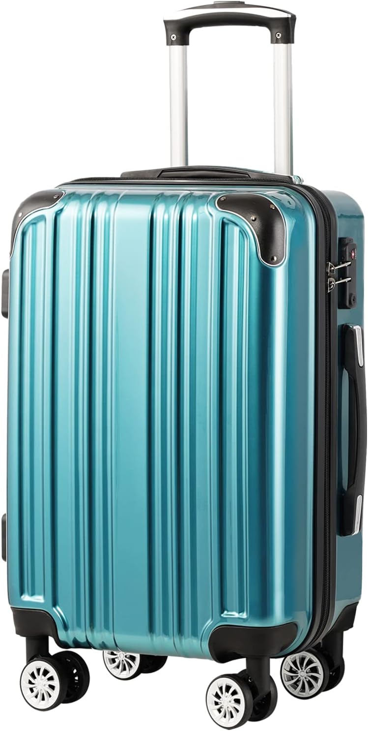Coolife Luggage Expandable(only 28") Suitcase PC+ABS Spinner 20in 24in 28in Carry on (green new, M(24in))