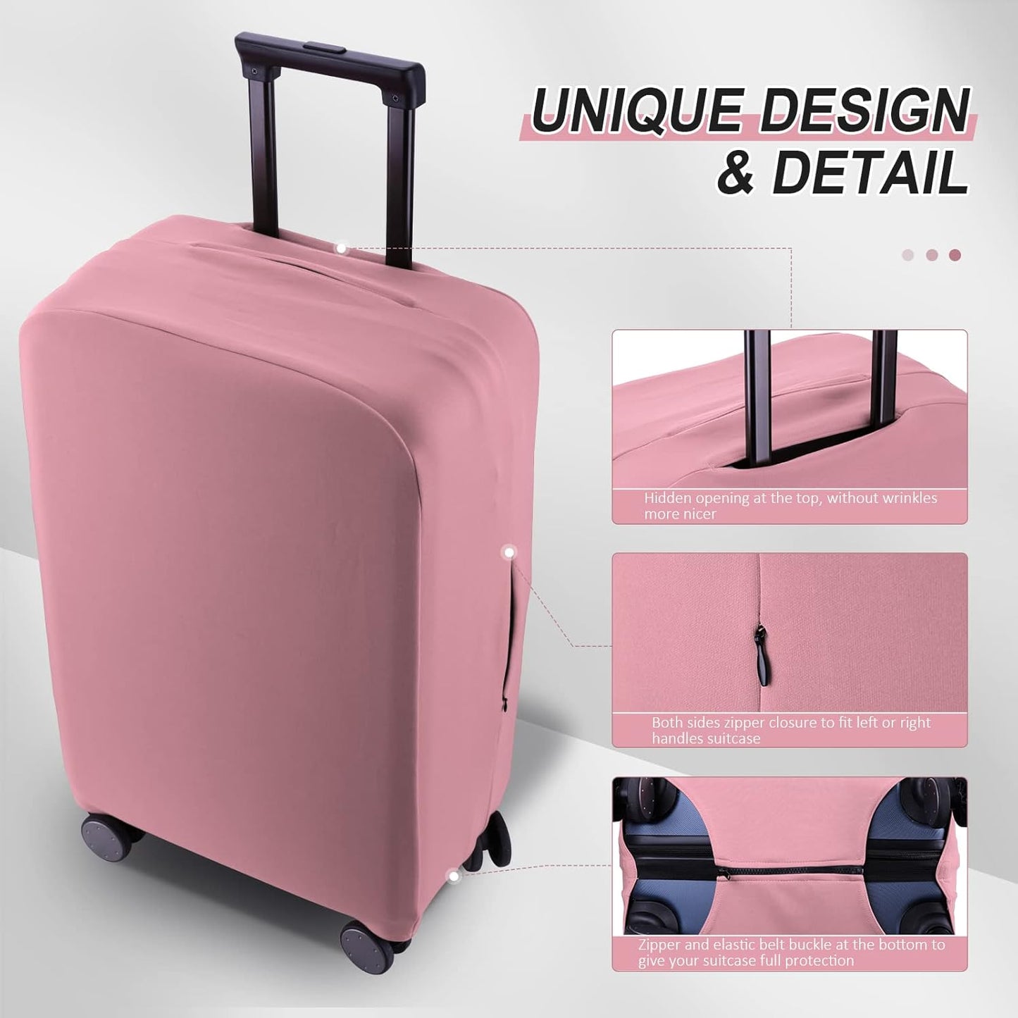 Travel Luggage Cover Suitcase Protector Scratch-Resistant Fit 19-31 Inch Suitcase, Not Included Suitcase (Pink, S(19-21 inch))