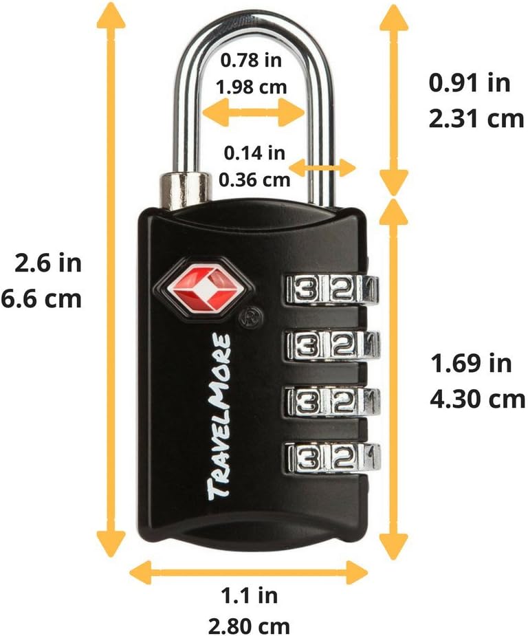 TSA Luggage Locks with 4 Digit Combination – Heavy Duty Set Your Own Padlocks for Travel, Baggage, Suitcases & Backpacks - 1 Pack Black