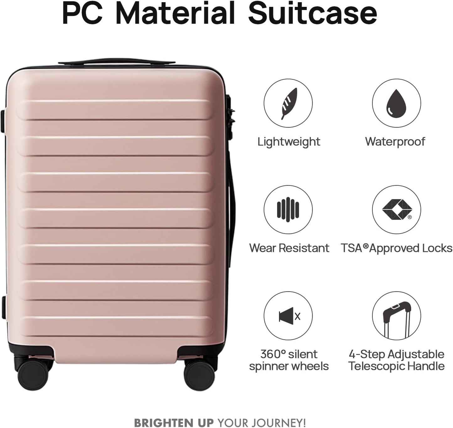 Carry on Luggage 22 X 14 X 9 Airline Approved, 20 Inch Luggage for 3-5 Days Travel, Double Spinner Wheels, 100% Hardshell PC, TSA Lock (04-Pink (Basic), Checked 24-Inch)