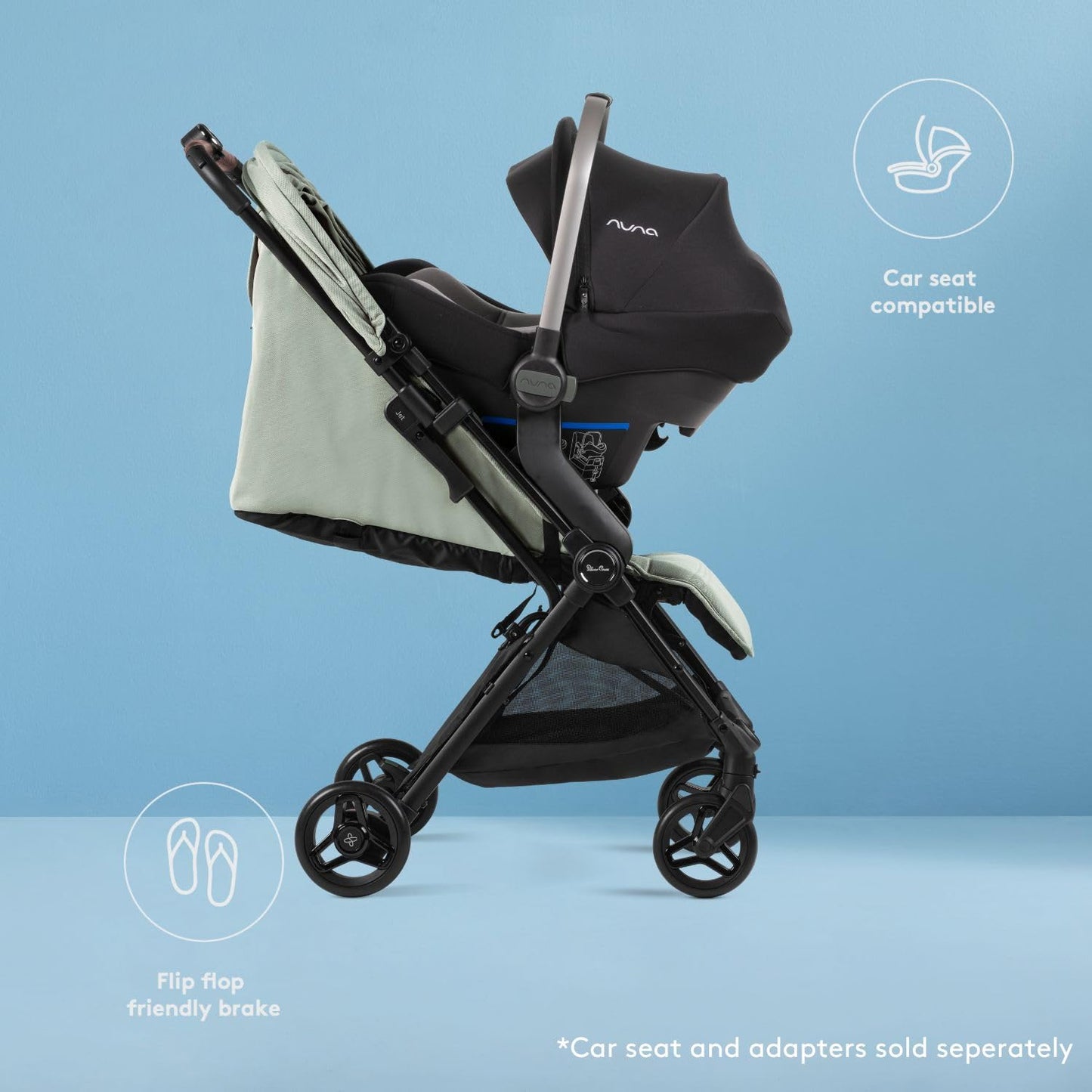 Silver Cross Jet 5 - Full Size TSA Approved Infant & Toddler Travel Stroller - Lightweight, Compact & Easy to Fold, with All-Terrain Wheels and One Hand Full Flat Recline (Sage Green)