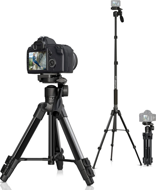 Camera Tripod 66.7 Inch, Patented 3-Way Rotating Portable Cameras Stand Professional Aluminum Travel Phone Camera Mount Monopod for Camera, Smartphone, Suitable for Various Live Vlogging
