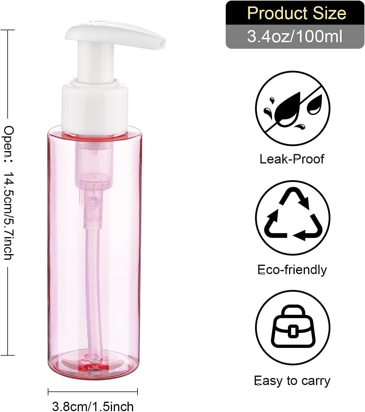 Travel Bottles Plastic Pump Bottle Dispenser TSA Approved 3.4oz/100ml 4 Pack Travel Refillable Shampoo and Conditioner Bottles Empty Travel Size Bottles for Cosmetic, Lotion, Liquid Soap (mixcolor)