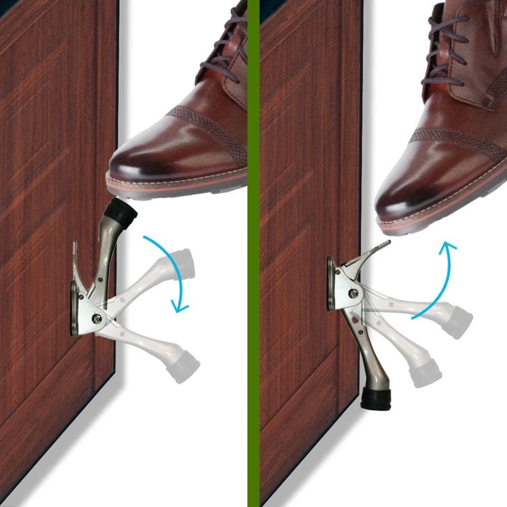 One Touch Kickdown Door Stopper, Door Holder, Heavy Duty Door Stops, Bottom of Door, Height-Adjustable Rubber Tips by HASHI (Antique Bronze 4 inch x 2pack)