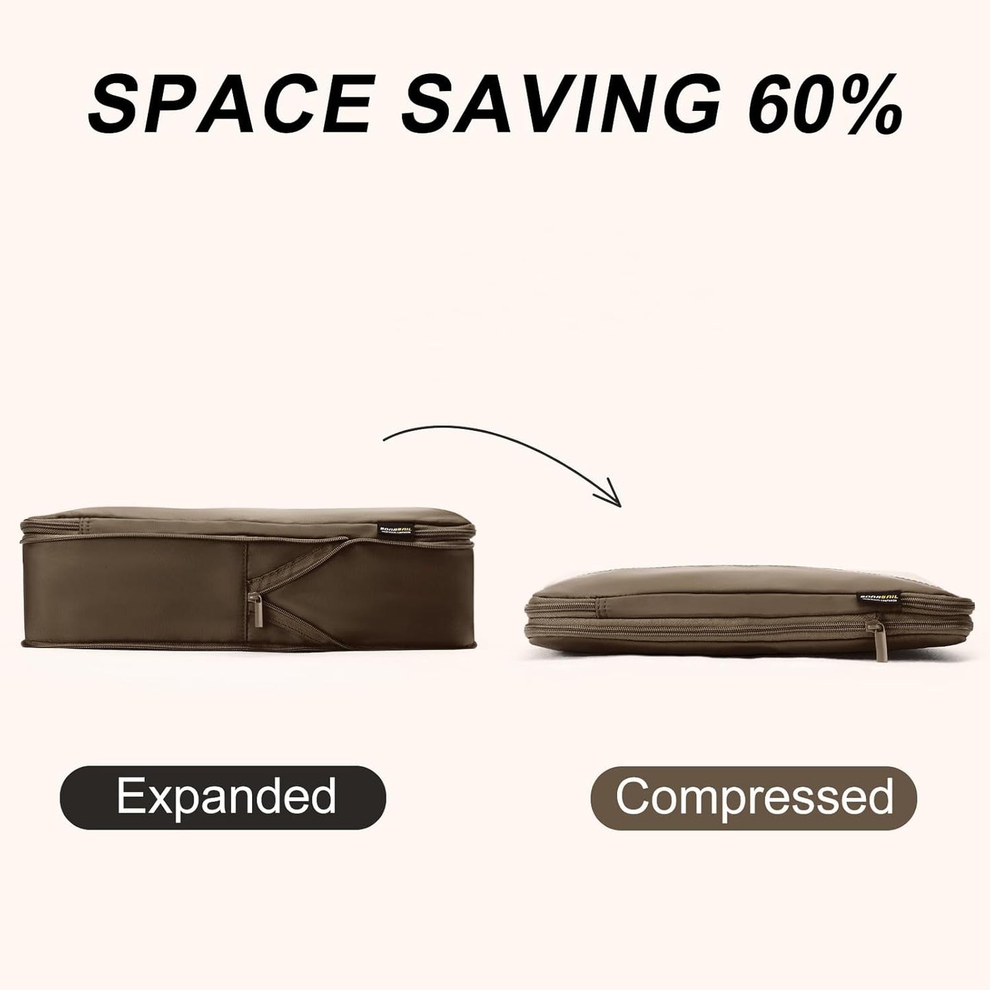 5 Set Compression Packing Cubes for Travel, Space Saving Luggage Organizer Bags (Charcoal Gray)