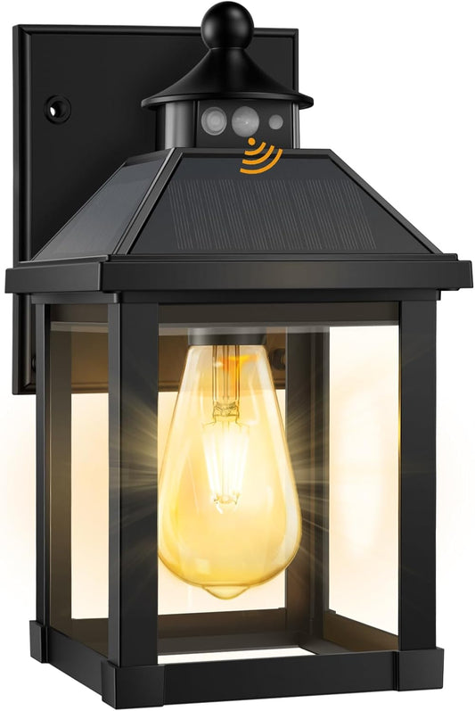 Solar Porch Lights Outdoor, Solar Sconce Lights Outdoor with Motion Sensor, Waterproof Wall Light with Clear Panel for Garage, Porch, Yard, Front Door,5.8 * 5.8 * 11.8in