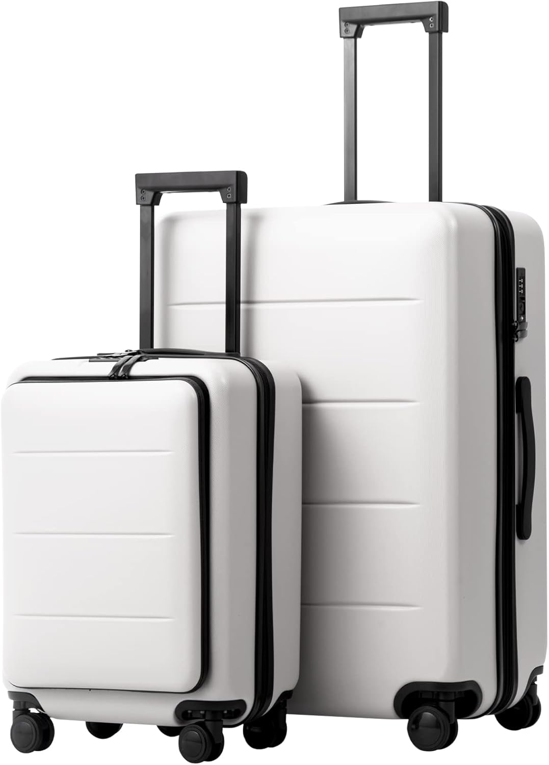 Coolife Luggage Suitcase Piece Set Carry On ABS+PC Spinner with pocket Compartment(White, 2-piece Set)
