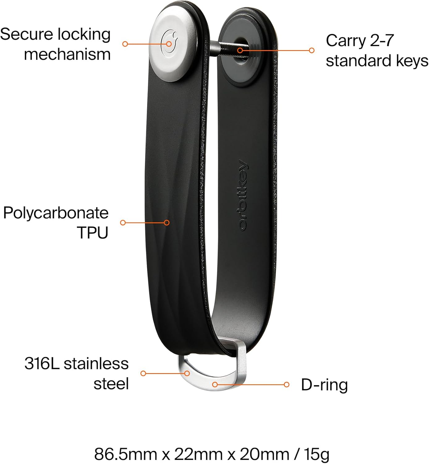 Orbitkey New Active Key Organizer Lite w/updated D-Ring | Weather Resistant, Stainless Steel Locking Mechanism