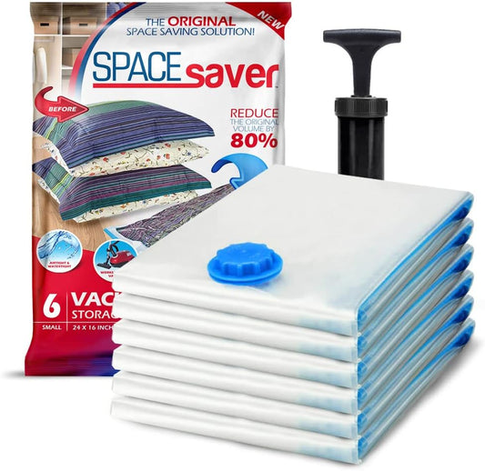 6 Pack Small Vacuum Storage Bags for Comforters, Blankets & Clothes – Vacuum Sealed Compression Bags with Hand Pump – Space Saver Storage Bags for Bedding, Moving, Travel & Organization