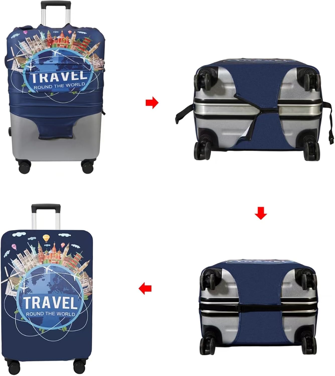 WUJIAONIAO Travel Luggage Cover Spandex Suitcase Protector Washable Baggage Covers (M (for 22-24 inch luggage), TRAVEL)