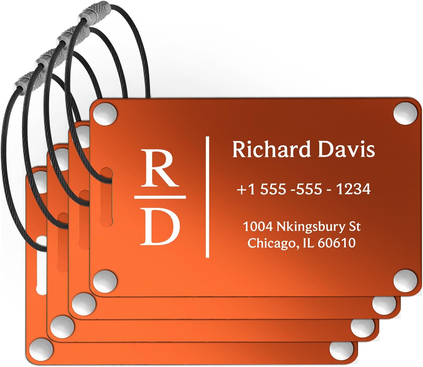 Luggage Tags for Suitcases 4 Pack: Personalized Luggage Tags for Backpacks & Bags Tags with Coustomizable Texts (Orange)