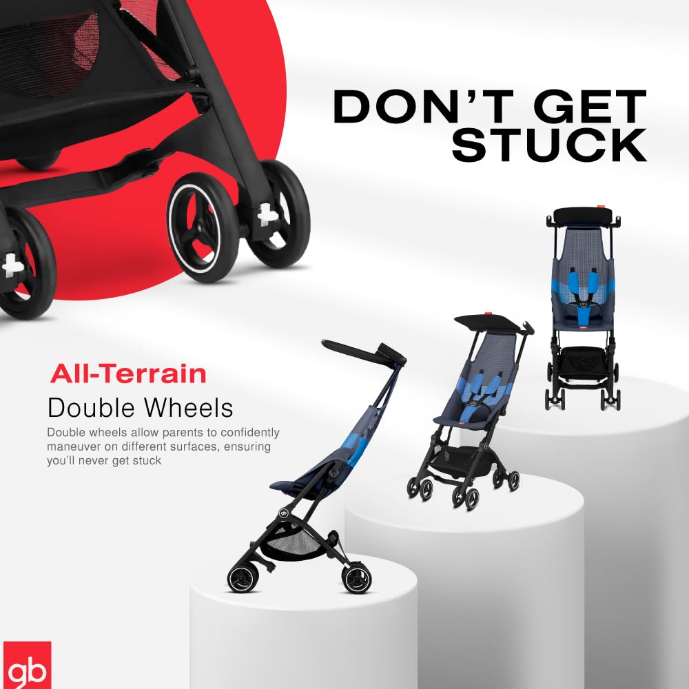 gb Pockit Air All Terrain Ultra Compact Lightweight Travel Stroller with Breathable Fabric in Night Blue , 28x17.5x39.8 Inch (Pack of 1)