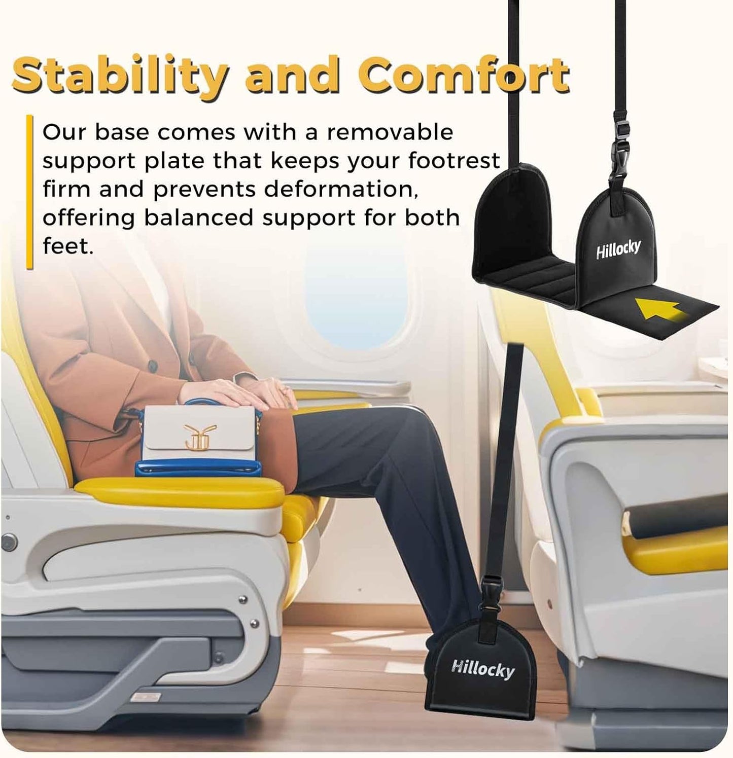 1 Pack - Foot Hammock for Plane Travel, Portable Airplane Foot Hammock with Memory Foam and Hardboard, Airplane Travel Essentials