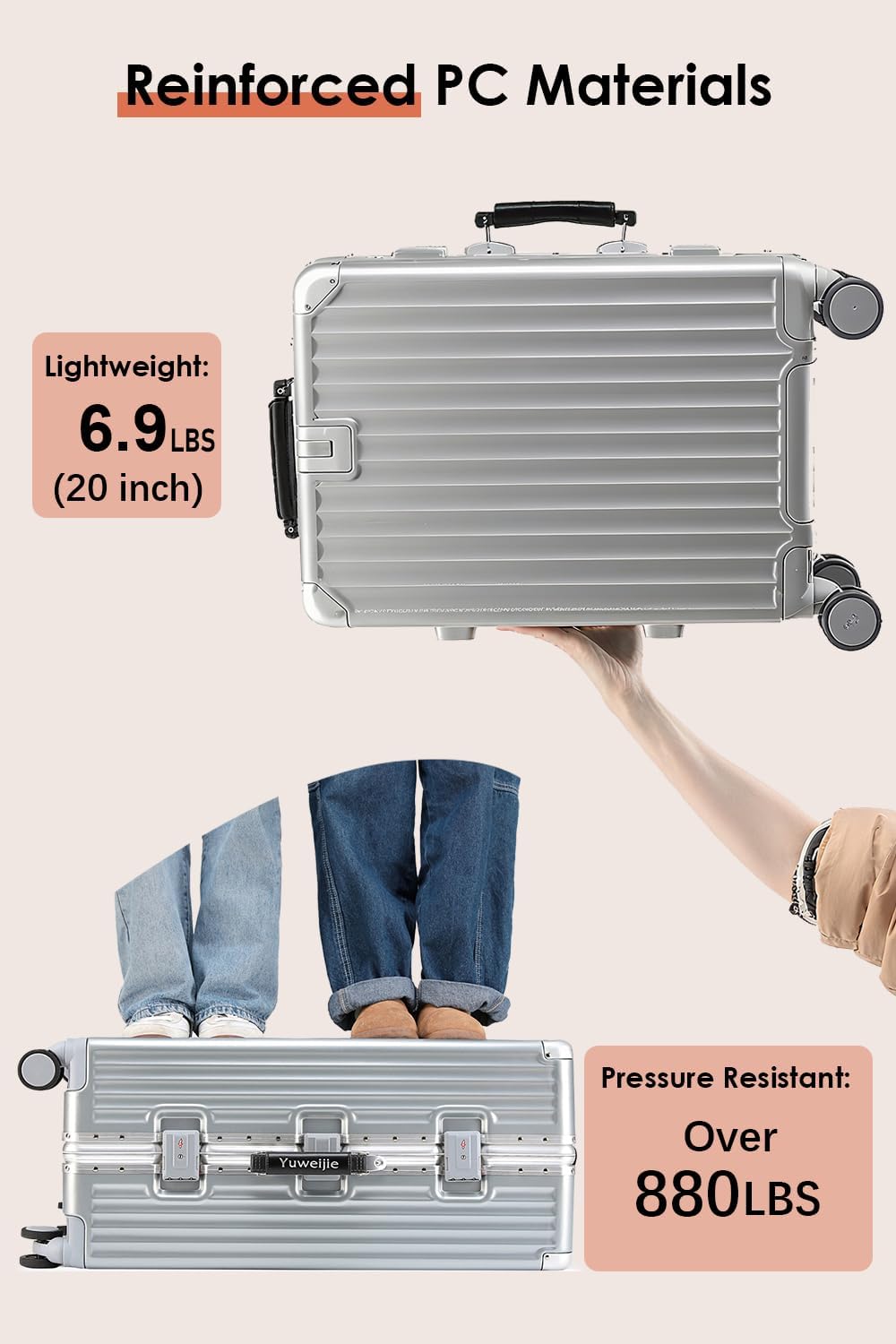 HotWay 26 Inch Hardside Checked Luggage with Leather Handle, PC Zipperless Suitcase with Spinner Wheels and TSA Locks, Lightweight Checked Luggage for Travel, White