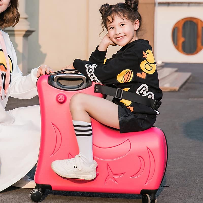 AO WEI LA OW Duffel Bag for Kids Ride-On Suitcase Carry-On Luggage with Wheels (Fuchsia, 20 Inch（suggest 1-6 years old)