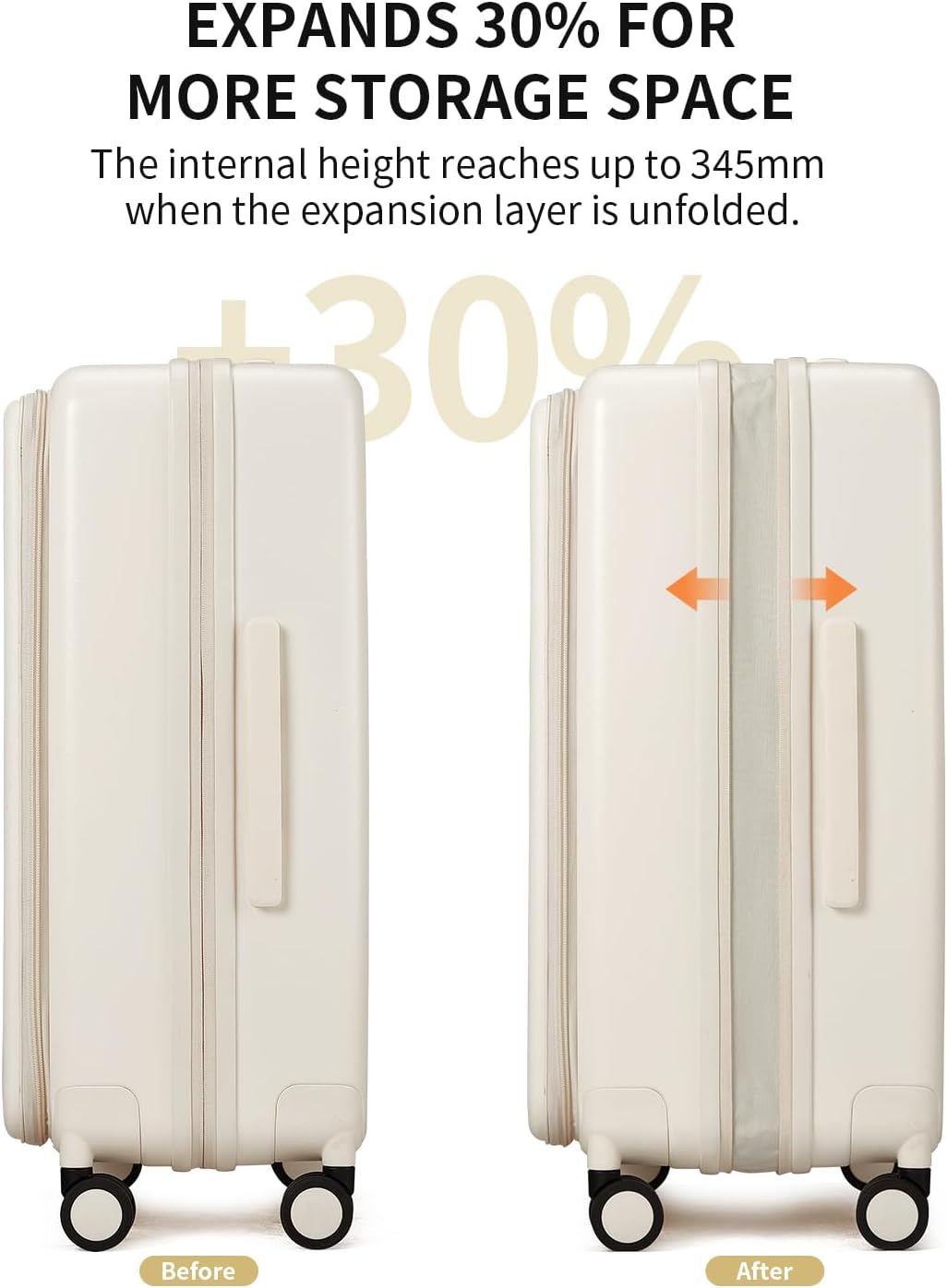 aji Expandable Top Open Carry On Luggage 22x14x9 Airline Approved, 20 Inch Hard Shell Carry On Suitcase with Spinner Wheels,Travel Small Luggage for Women Men,Coconut White
