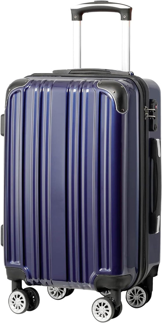 Coolife Luggage Expandable(only 28") Suitcase PC+ABS Spinner 20in 24in 28in Carry on (navy new, S(20in)_carry on)