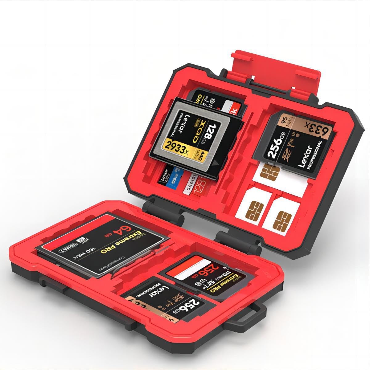 28 Slots Memory Card Case,for 4 SD and 12 TF Cards,Photography Accessories Water-Resistant Anti-Shock,CF or XQD/SD/TF/CFexpress/Nano SIM/Micro SIM Holder Organizer Storage, Black