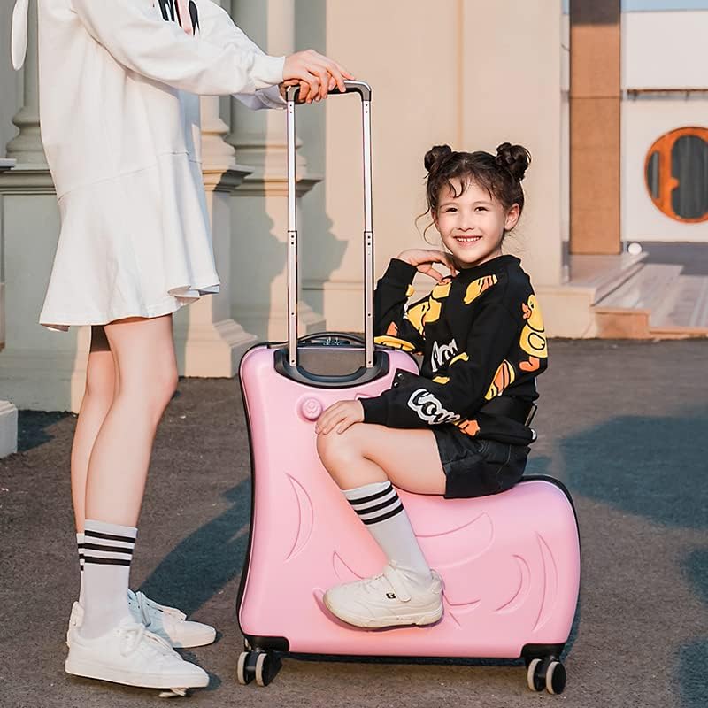 AO WEI LA OW Duffel Bag for Kids Ride-On Suitcase Carry-On Luggage with Wheels (Pink, 24 Inch(suggest 6-12 years old))
