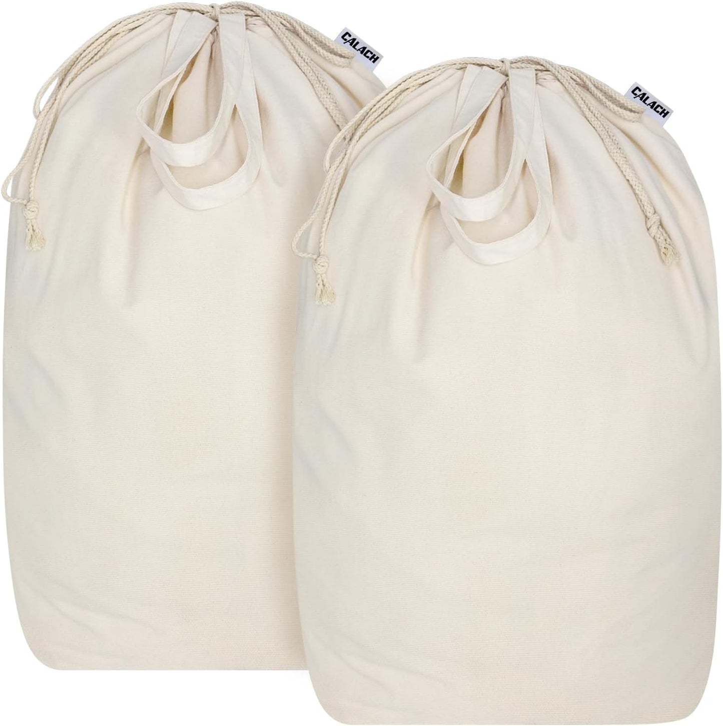Canvas Laundry Bags with Handles & Square Base13.8"x 13.8", Large Heavy Duty Laundry Basket Hamper Liner, College Dorm Washable Drawstring Cotton Dirty Clothes Bag (Natural,2 Pack)