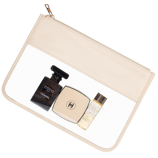 LETGO Clear Makeup Bag Pouch for Travel with Zipper,Clear Cosmetic Bag for Women Waterproof Snacks Bag Stadium Purse Toiletry Bag Bogg Bag Accessories (0-Beige)