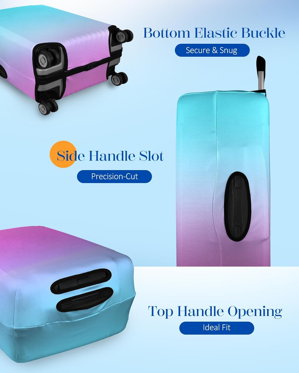 Slohif Luggage Cover for Suitcase Tsa Approved Protector - Luggage Sleeve Large Suit Case Cover Travel Stretch Baggage Case Protective Washable Fit 30-32 Inch Blue Rose Gradient XL