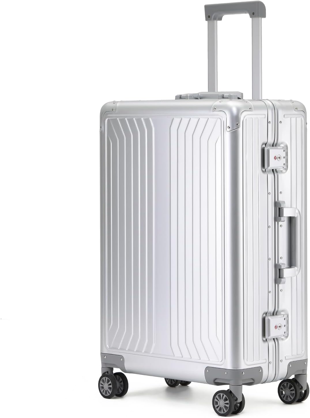 Metal all aluminum carry-on suitcase 20 "hard face, TSA lock and rotating wheel zippered luggage set (silvery, 20 '')