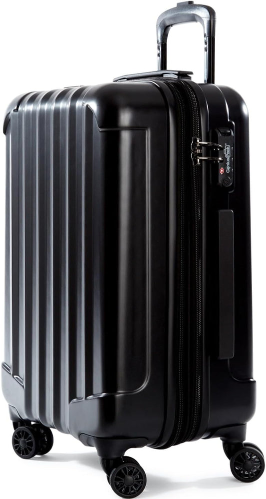 Expandable Hardside Carry On Luggage 22x14x9 Airline Approved Rolling Suitcase with Double Spinner Wheels, Ultra Light 21-Inch (Jet Black)