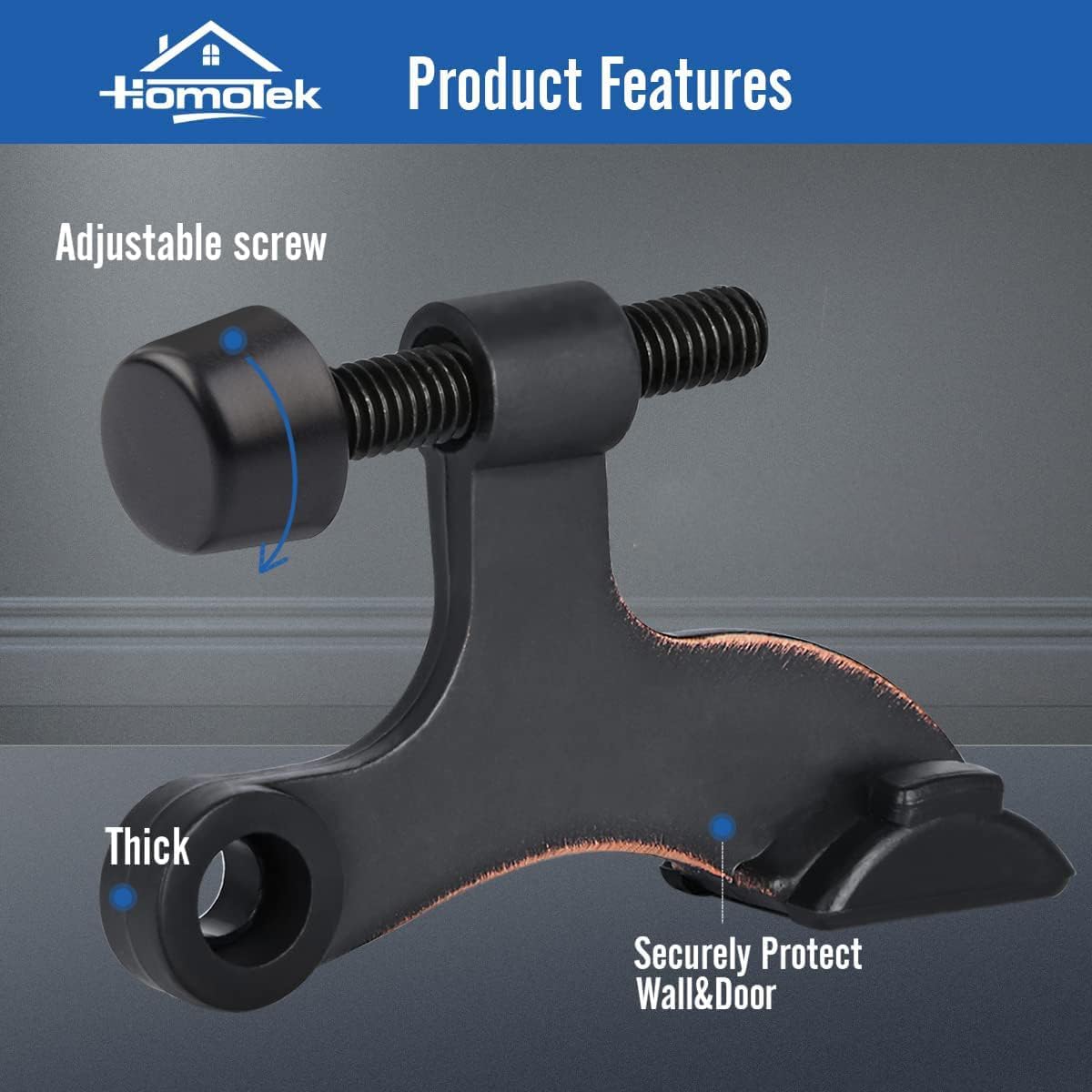 HOMOTEK 24 Pack Hinge Pin Oil Rubbed Bronze Door Stopper,Adjustable Deluxe Heavy Duty Door Stopper 2-1/2"x1-3/4”,with Black Rubber Bumper Tips