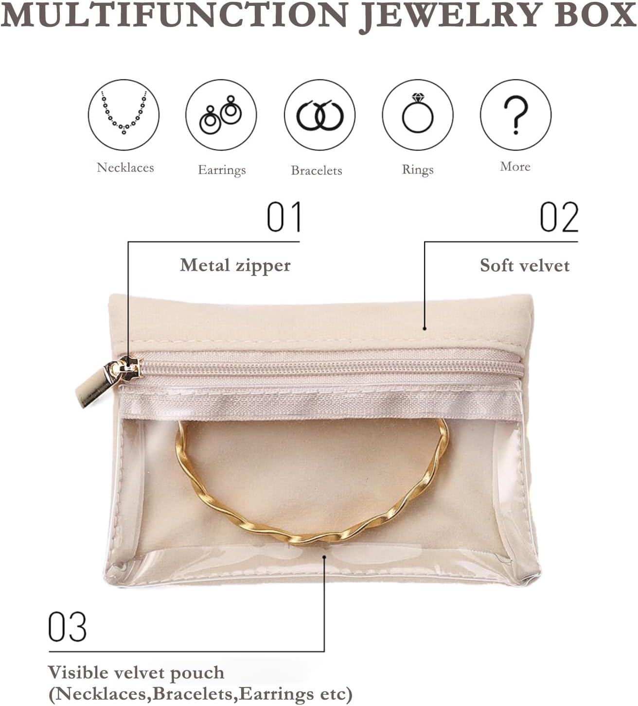 Travel Jewelry Organizer, 8 Pcs Velvet Jewelry Pouch Bag with Zipper Pocket, for Earrings, Necklace,Rings