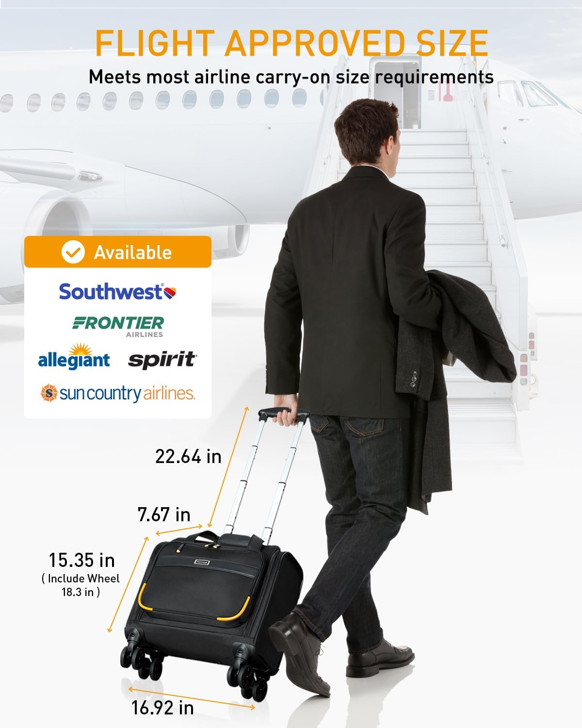 Rolling Laptop Bag - Rolling Briefcase with 4 Spinner Wheels, 17.3 Inch 1680D Nylon Water Resistant Computer Bag for Men and Women Work Travel, Black
