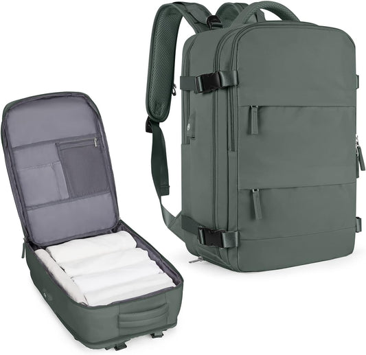 coowoz Large Travel Backpack For Women Men,Carry On Flight Approved,Hiking Waterproof Outdoor Rucksack Casual Daypack Fit 15.6 Inch Laptop Shoes Compartment (Olive Green)