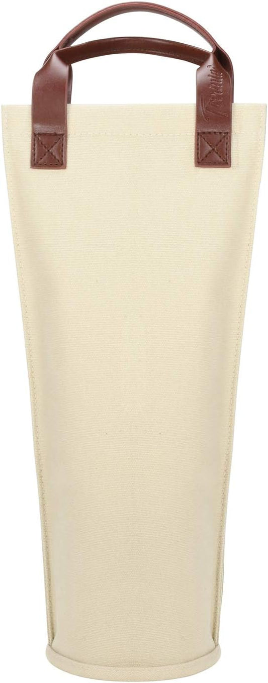 Tirrinia Single Wine Carrier Tote, Insulated Cooler Bag for Travel, Picnic & Gifts Padded Bottle Holder Tote for Men & Women, Canvas Beige