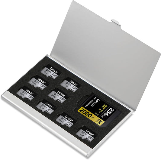 Aluminum SD Card Case, 9Slots Ultrathin SD Card Holder, Memory Card Storage Holder, Fit for 1 SD Card, 8 Micro SD Card, Silver