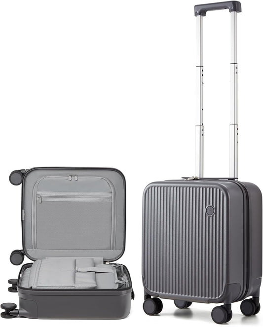 mixi Underseat Carry on Luggage 16 Inch Hardshell PC Suitcase with Spinner Wheels TSA Lock for Travel, Rock Gray