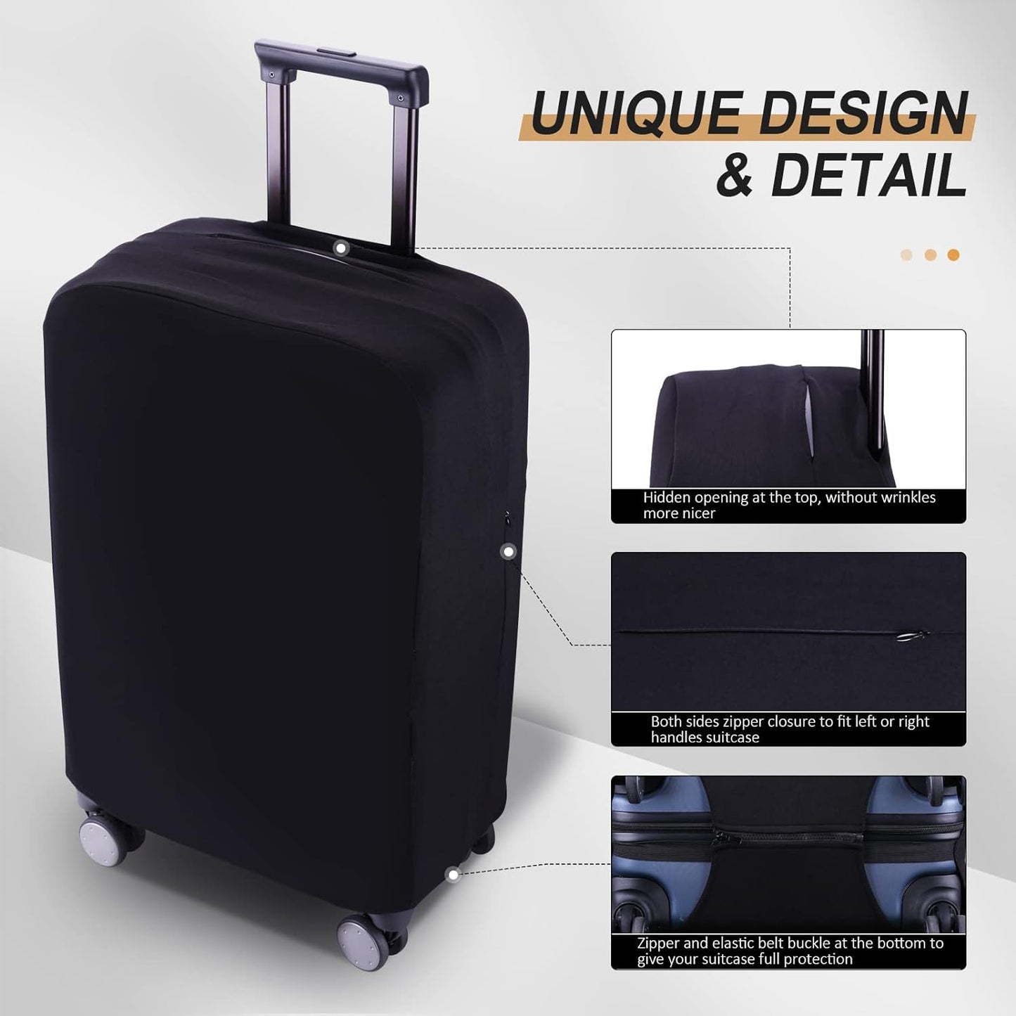 Travel Luggage Cover Suitcase Protector Scratch-Resistant Fit 19-31 Inch Suitcase, Not Included Suitcase (Black, 2XL(30-31inch))
