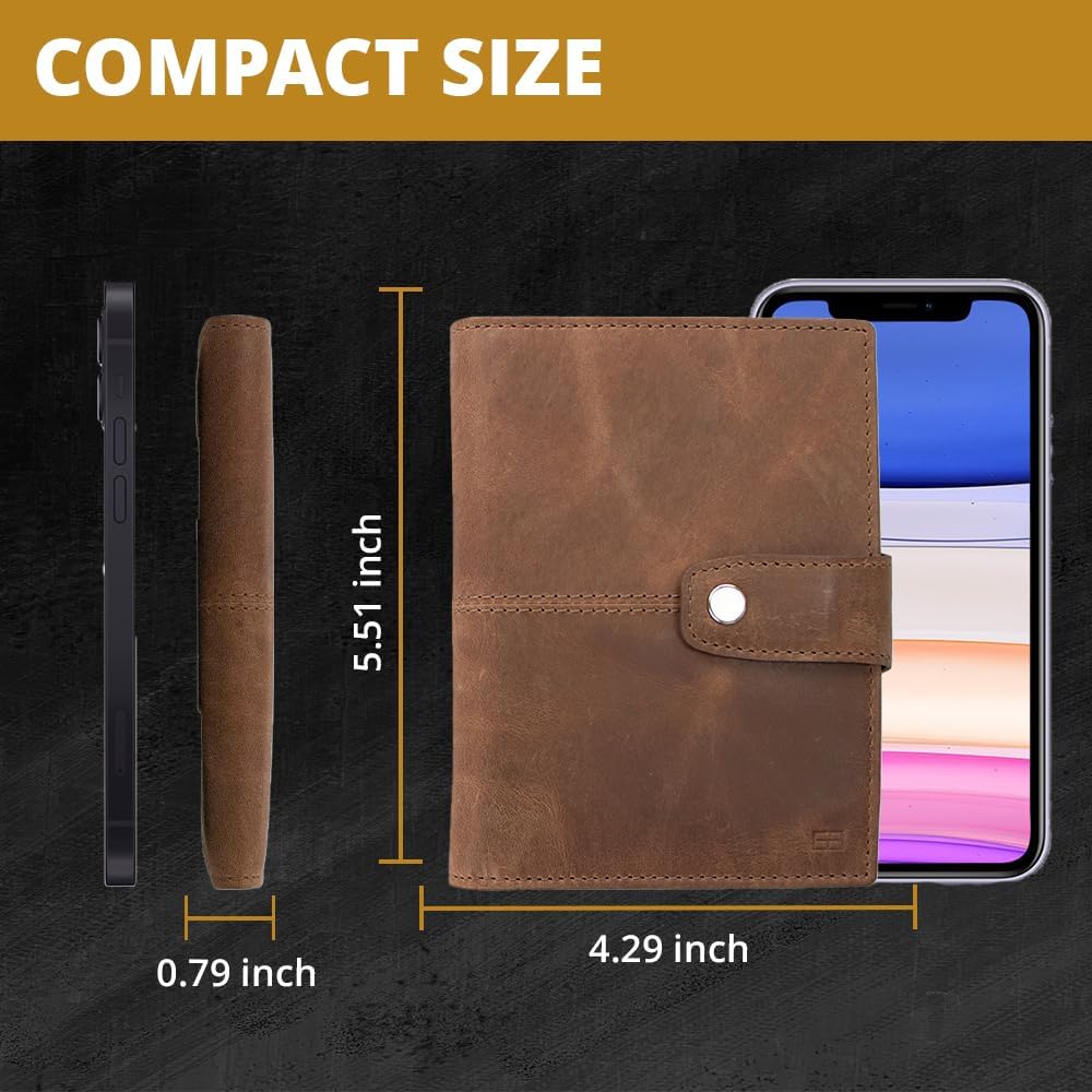 GARZINI Passport Holder with AirTag, Passport Wallet with RFID, Travel Accessories, Travel Document Holder with ID Window, Leather Passport Holder for 7 Cards, Brushed Brown