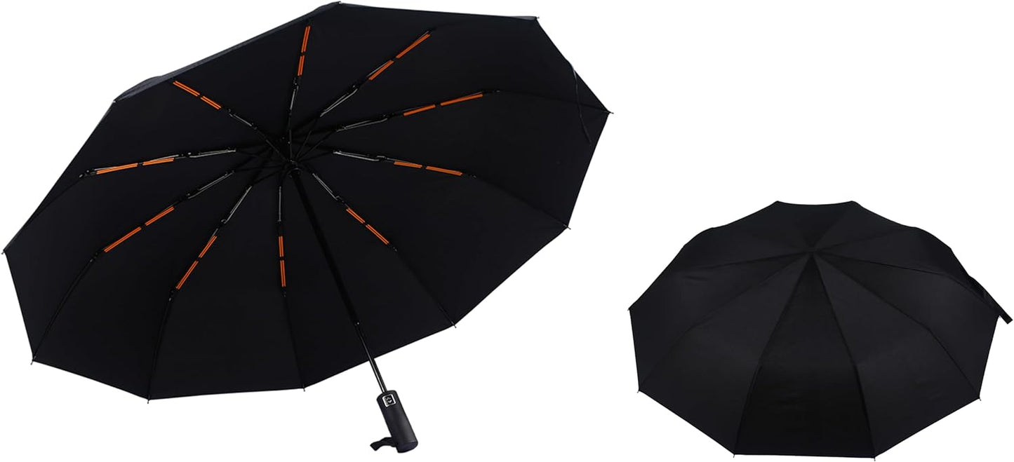 Double 10-Rib 46 Inch Compact Travel Umbrella for Rain - Sturdy Portable Windproof Umbrella - Small Automatic Folding Umbrella
